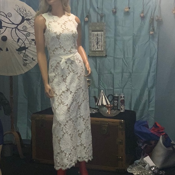 VINTAGE 60’S FLORAL LACE MAXI DRESS W/NUDE SLIP 6 - Picture 1 of 14